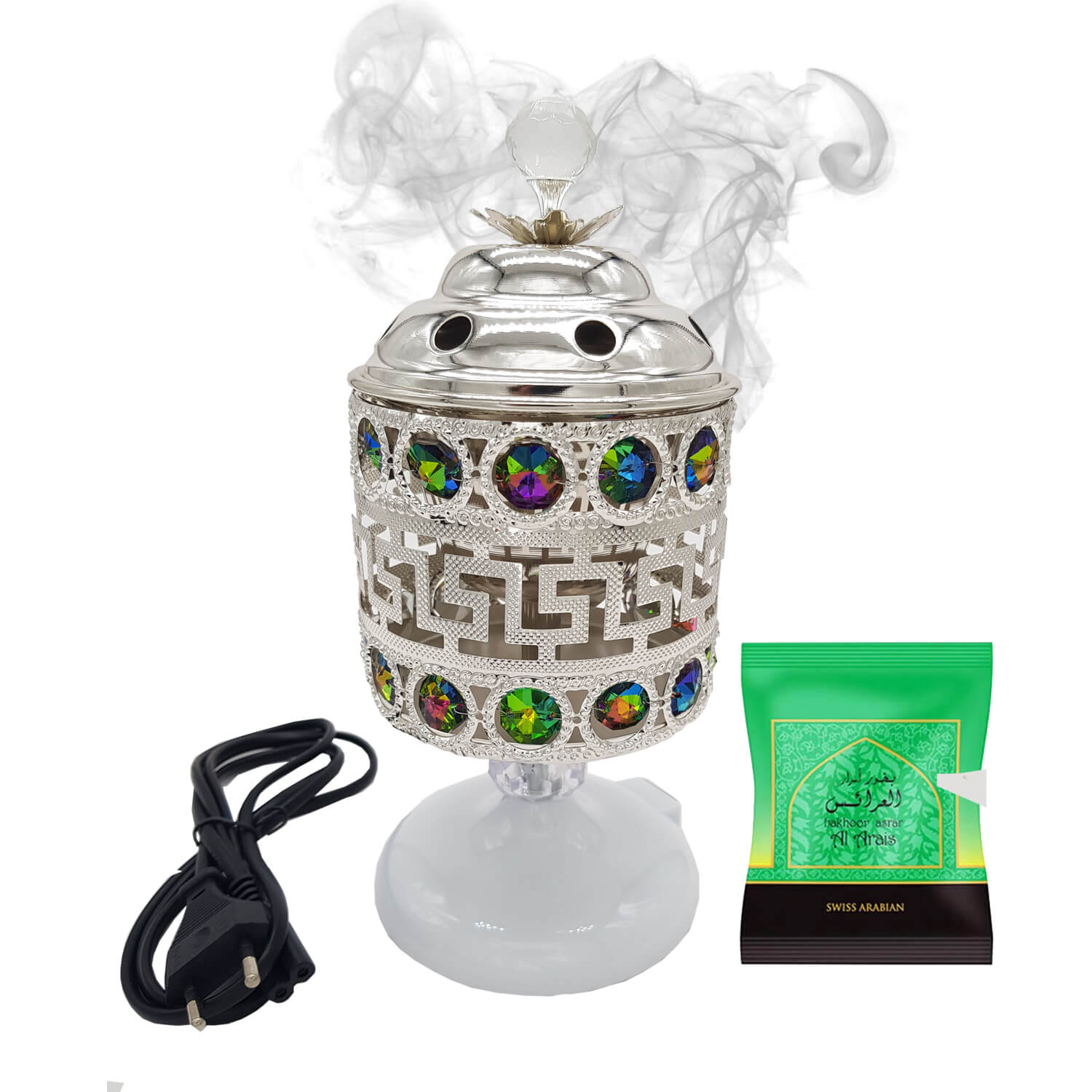 Exclusive Electrical Bakhoor Burner & 40g Fragrance Paste - Silver