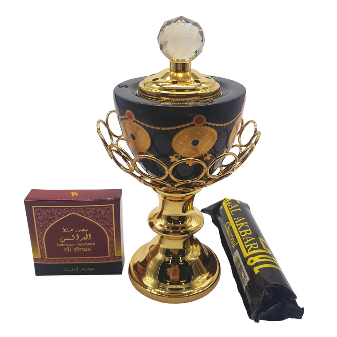 Non Electrical Bakhoor Burner with 10 Coal Coins & 40g Fragrance Paste - Black