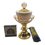 Non Electrical Bakhoor Burner with 10 Coal Coins & 40g Fragrance Paste - White