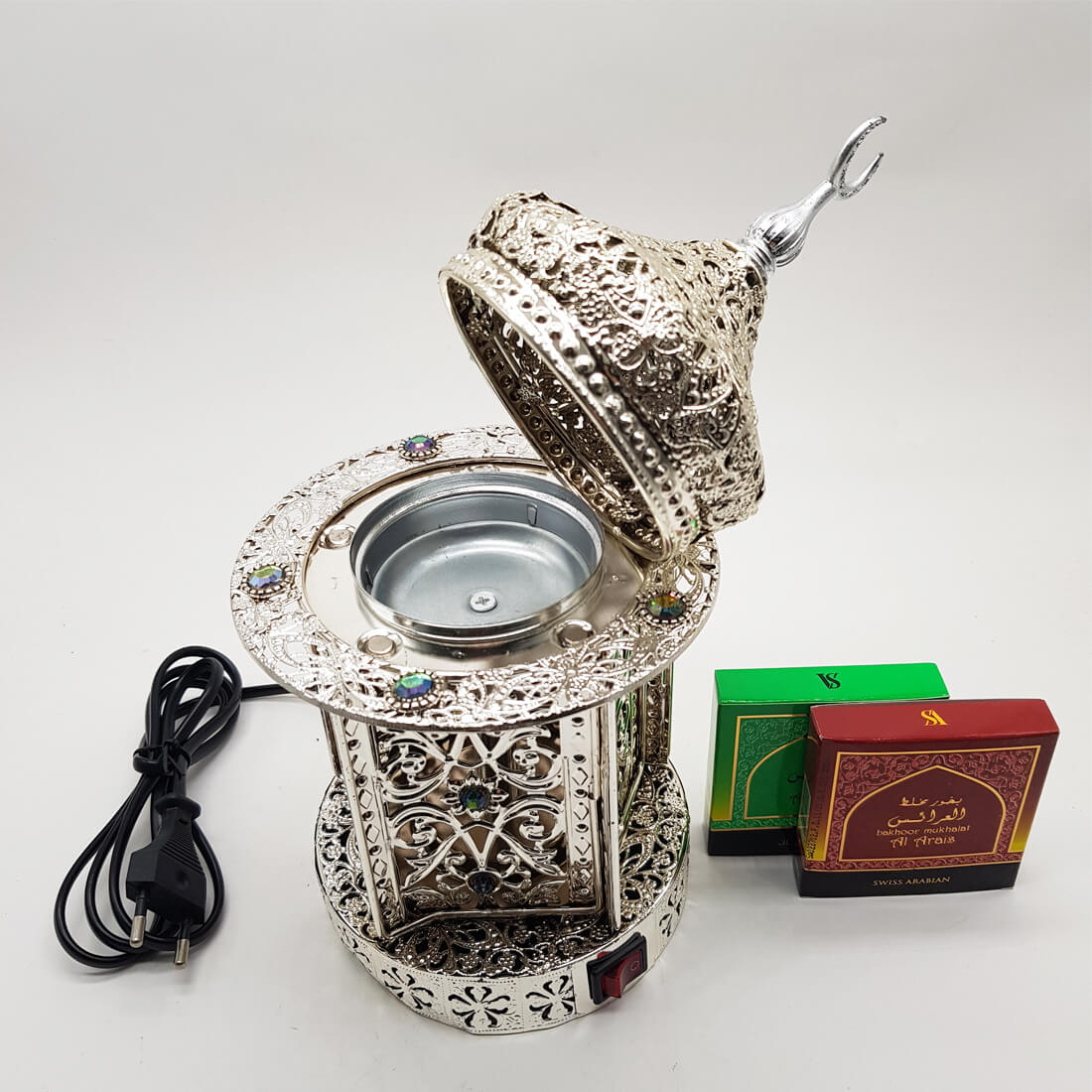 Electrical Bakhoor Burner & 2 Fragrance Paste - Silver
