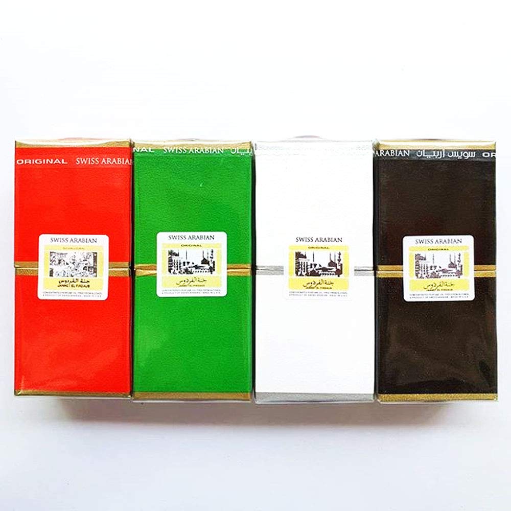 Swiss Arabian Jannat ul Firdaus 9ml Attar Black, Red, Green & White Pack of 4 - Just Attar
