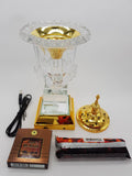 Crystal Bakhoor Burner with Rechargeble LED Lights, 50g Fragrance Paste & 10 Coal Coins